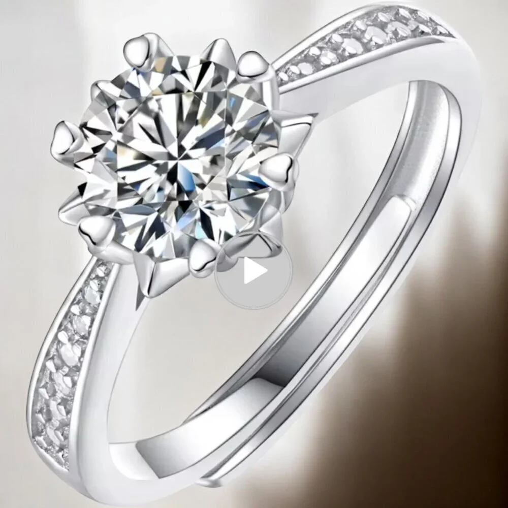 Moissanite Ring 1 CT 925 Sterling Silver Adjustable - Picture 3 of 8